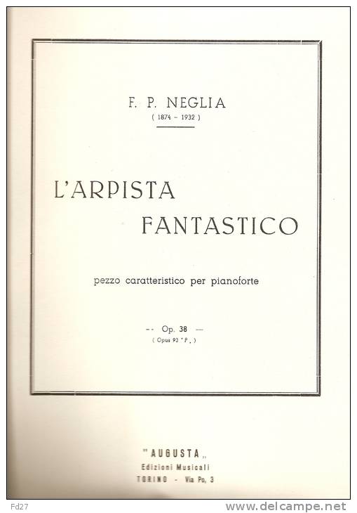 PARTITION DE FRANCESCO PAOLO NEGLIA: L'ARPISTA FANTASTICO - PEZZO CARATTERISTICO PER PIANOFORTE - M-O