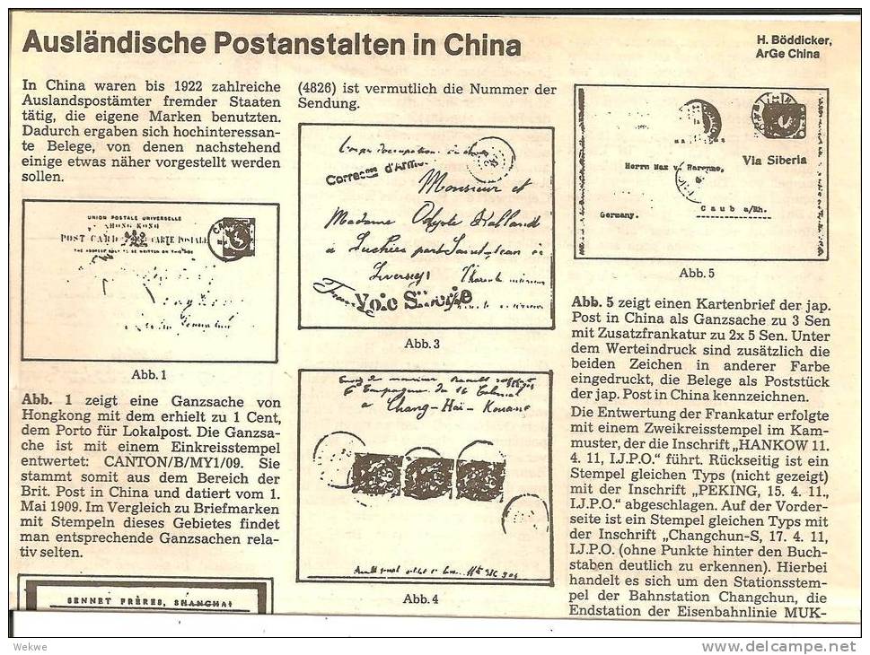 China. Ausfändische PA. 2 Sehr Informative DIN A 4 Seiten - Philatelie Und Postgeschichte