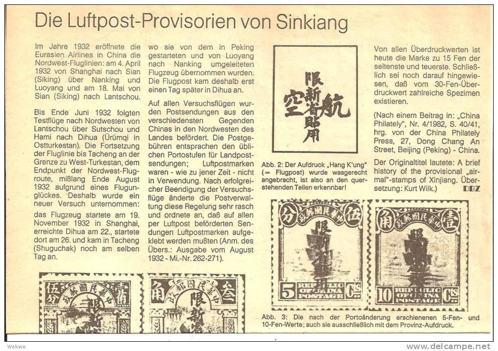 China. Provisorische Überdrucke Zwecks Verwendung Auf Luftpostsendungen - Poste Aérienne & Histoire Postale