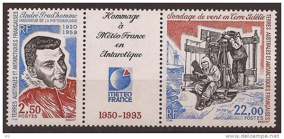 TAAF Y&T N°183A - 1993 - Neuf - Triptyque Avec Vignette Centrale  - Hommage à Météofrance En Antarctique - Ongebruikt