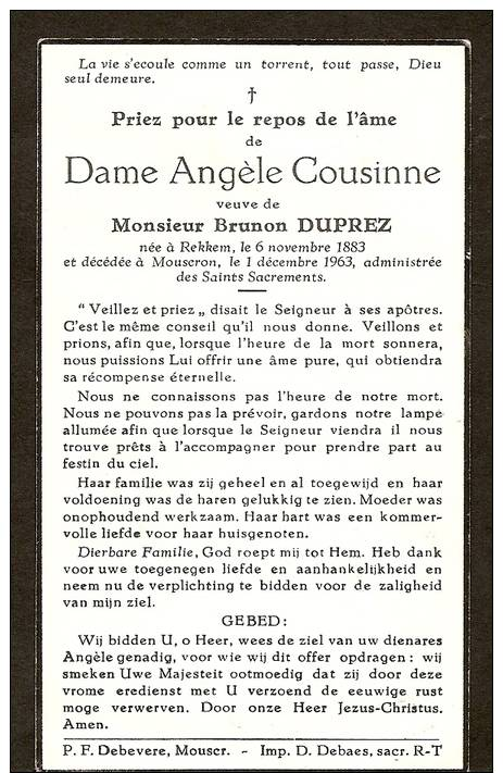 Dame Angele Cousinne Geboren Te Rekkem 1883 Overleden Mouscron 1963 - Godsdienst & Esoterisme