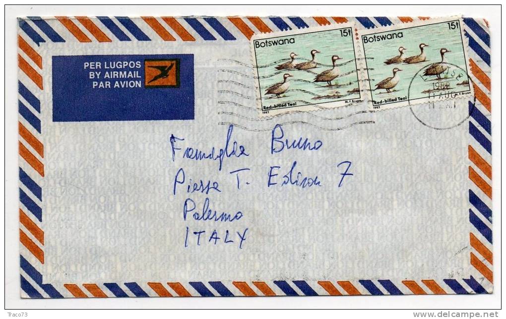 BOTSWANA  /  ITALIA  (Palermo)  - Cover_Lettera  1982 - AIR MAIL - Botswana (1966-...)