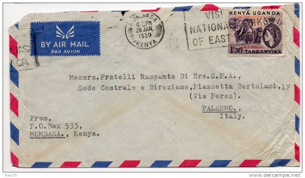 KENYA-UGANDA  /  ITALIA  (Palermo)  - Cover_Lettera  1959 - AIR MAIL - Kenya, Uganda & Tanganyika