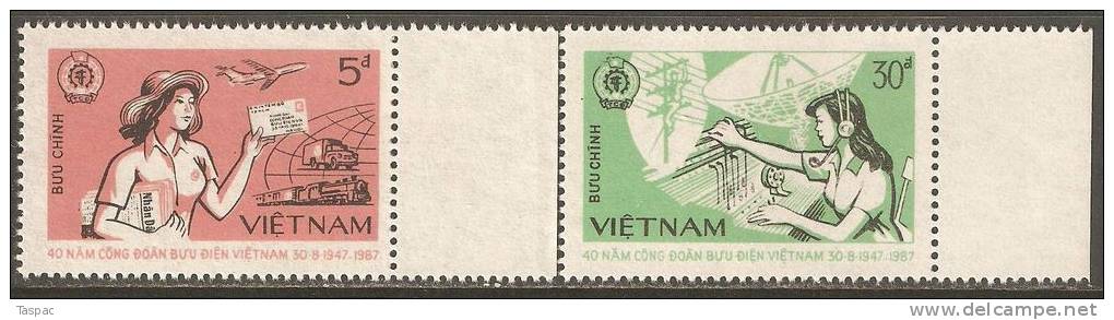 Vietnam 1987 Mi# 1825-1826 (*) Mint No Gum - Postal Trade Union, 40th Anniv. - Post