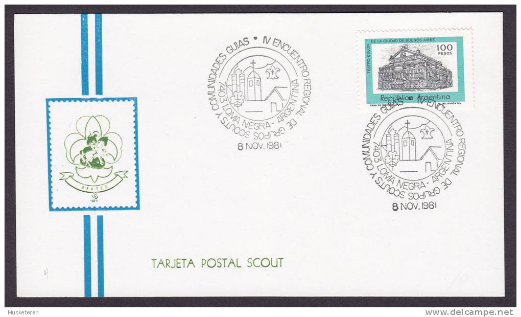 Argentina Scouts Pfadfinder Card 1981 IV Encuentro Regional De Grupos Scouts Y Comunidades Guias Building Gebäude Stamp - Covers & Documents