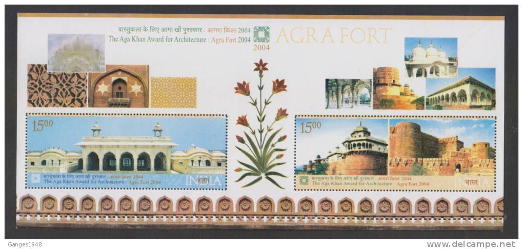 India 2004 -  30oo  THE AGA KHAN AWARDS  RED FORT  MINIATURE SHEET  # 28050 S - Ungebraucht