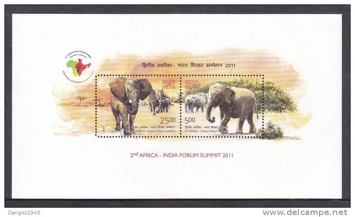 2011 India Africa Forum Asian & African Elephants  M/S  # 23929 S - Unused Stamps