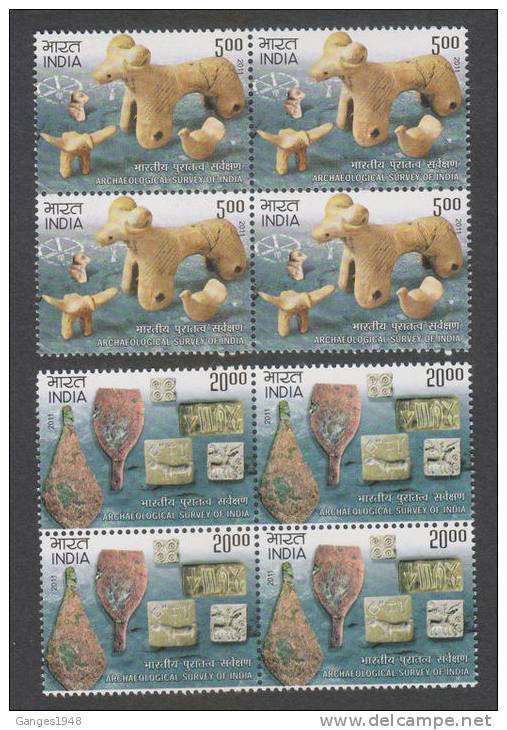 India 2011  - 5oo+20oo ARCHEOLOGICAL SURVEY 2v Blocks  EXCAVETED ARTEFACTS PRE-HISTORIC TOOLS  # 32357 S Inde Indien - Unused Stamps