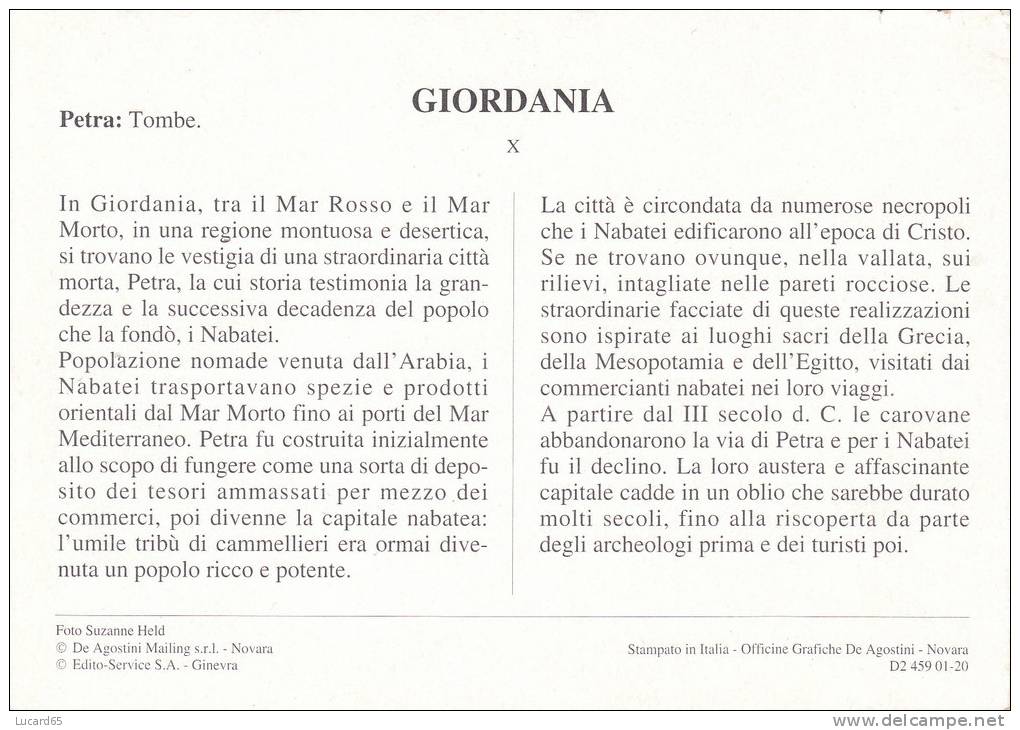 POSTCARD/ CARTE POSTALE / CARTOLINA GIORDANIA - PETRA: TOMBE - Giordania