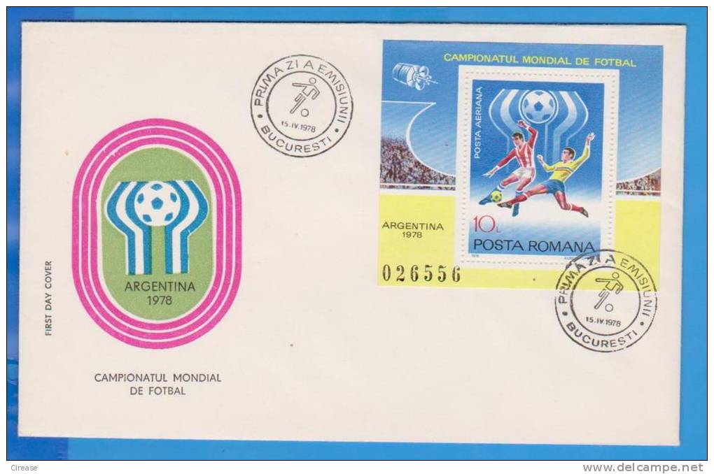 FIFA World Cup Football. Argentina ROMANIA 1 X FDC First Day Cover 1978 Block - 1978 – Argentina
