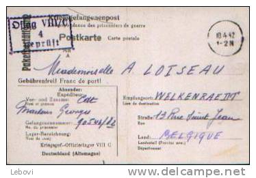 Belgique : Accusé De Réception Ayant Circulé En Franchise De L´offizierlager VIII C Vers WELKENRAEDT (10.04.42) - German Occupation