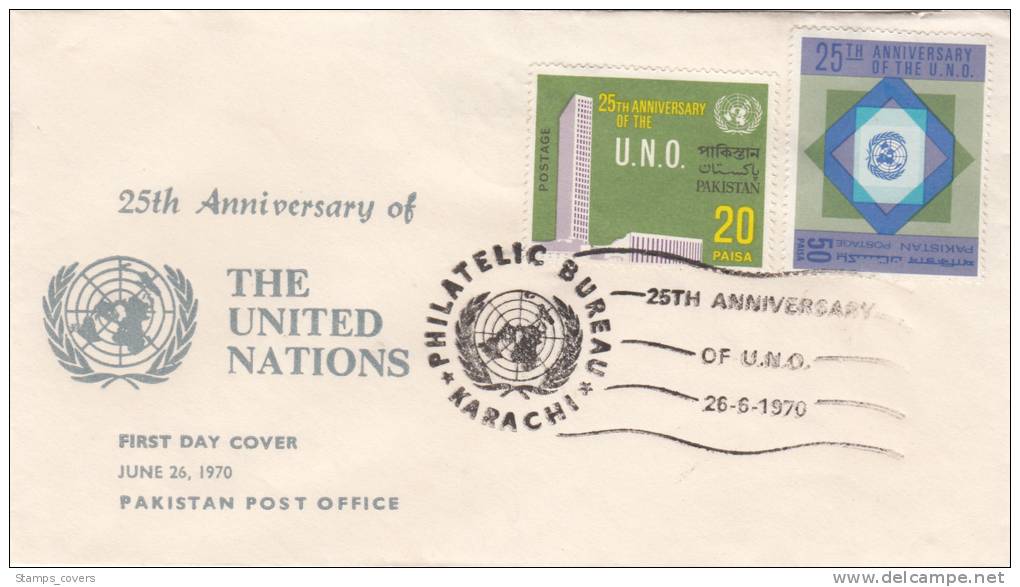 PAKISTAN FDC MICHEL 289/90 25TH ANNIVERSARY OF THE UNITED NATIONS - Pakistan