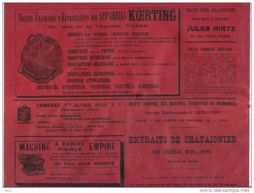 Tannerie, La Halle Aux Cuirs Journal 1905 Tres Nombreux Dessins Pub - Autres & Non Classés