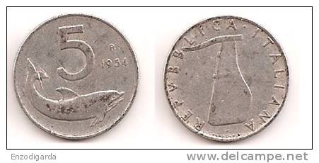 5 Lire – Italie – 1954 – Dauphin – Aluminium – Etat TB – KM 92 - 5 Liras