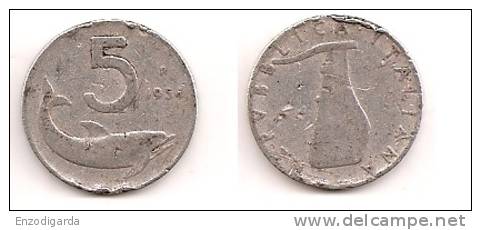 5 Lire – Italie – 1954 – Dauphin – Aluminium – Etat B – KM 92 - 5 Lire