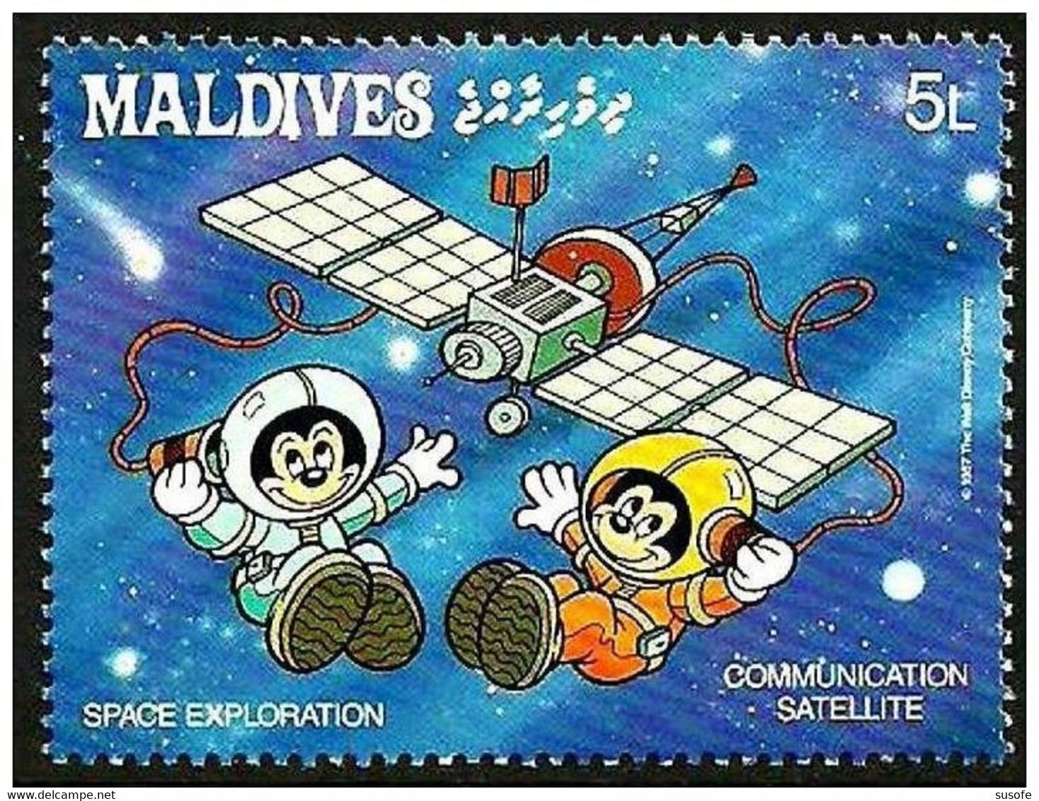 Maldivas 1988 Scott 1275 Sello ** Walt Disney Espacio Exploración Espacial Satelite De Telecomunicaciones Morty & Ferdy - Disney