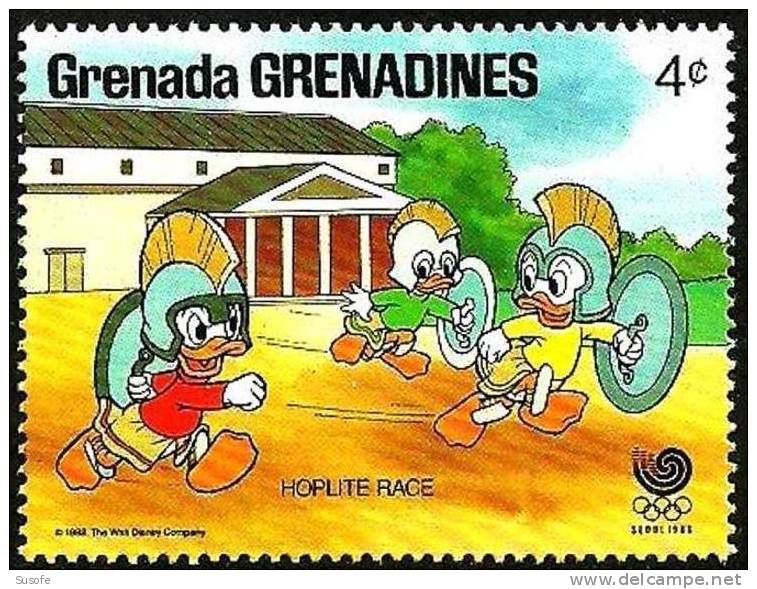 Granada Granadinas 1988 Scott 0942 Sello ** Walt Disney Juegos Olimpicos Corea Seul Sobrinos Donald Carrera Hoplite 4c - Disney