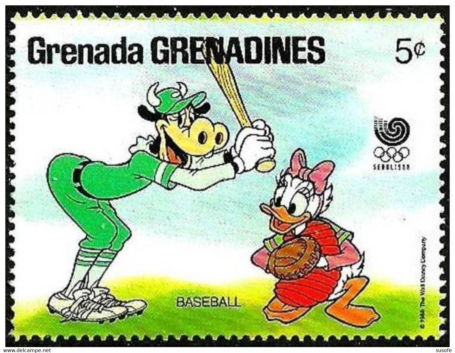 Granada Granadinas 1988 Scott 943 Sello ** Walt Disney Juegos Olimpicos Corea Seul Clarabelle Y Daisy Beisbol Grenadines - Disney