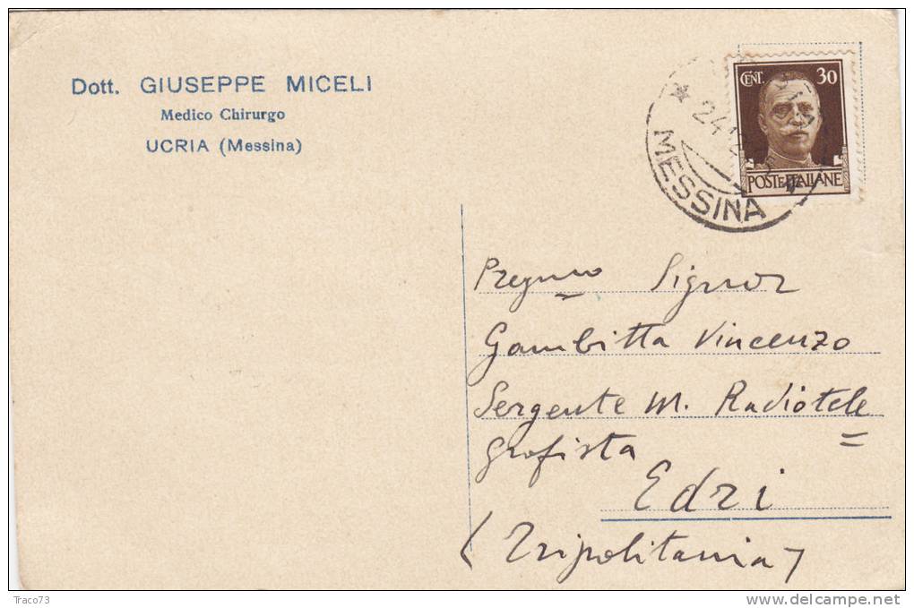 UCRIA  /  EDRI (Tripolitania) - Card_ Cartolina Pubbl. "Dott. G. Miceli Medico Chirurgo" - Cent. 10 Isolato - Reklame