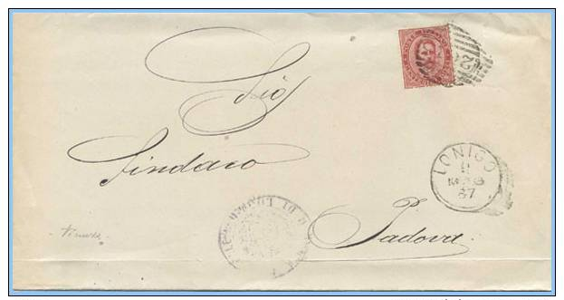 1887 VENETO LONIGO (VICENZA) ANNULLO NUMERALE SBARRE UMBERTO C. 10 ISOLATO PIEGO 9.5.87 OTTIMA QUALITÀ (DC3863) - Storia Postale