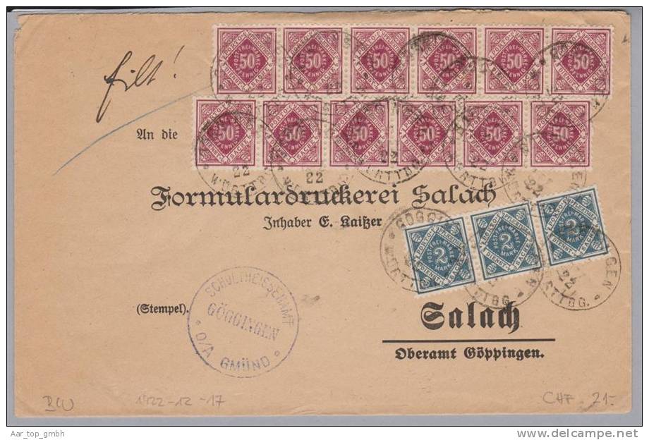 Heimat DE BW Göggingen 1922-12-17 Dienstbrief Salach - Cartas & Documentos