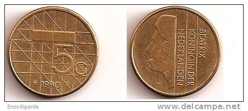 5 Gulden – Pays-Bas – 1990 – Reine Béatrix – Bronze – Etat TTB – KM 210 - 1980-2001 : Beatrix