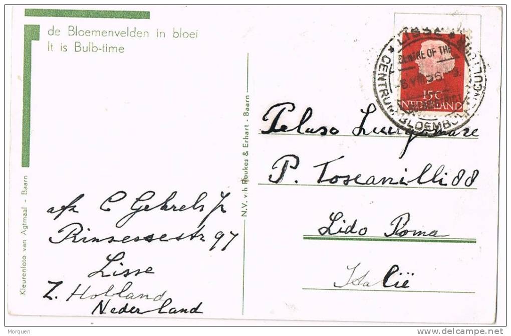 Postal BLOEMENVELDEN (Holanda) 1956 A Italia - Brieven En Documenten