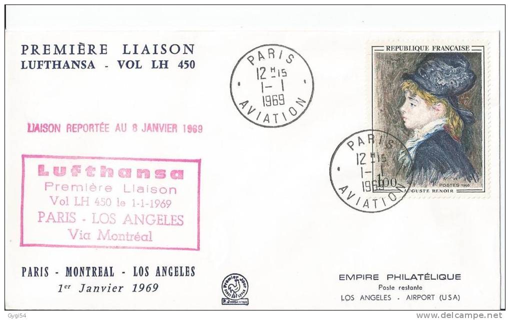 Première Liaison  Lufthansa Vol LH 450      01/01/1960 Paris - Los - Angeles - Primi Voli