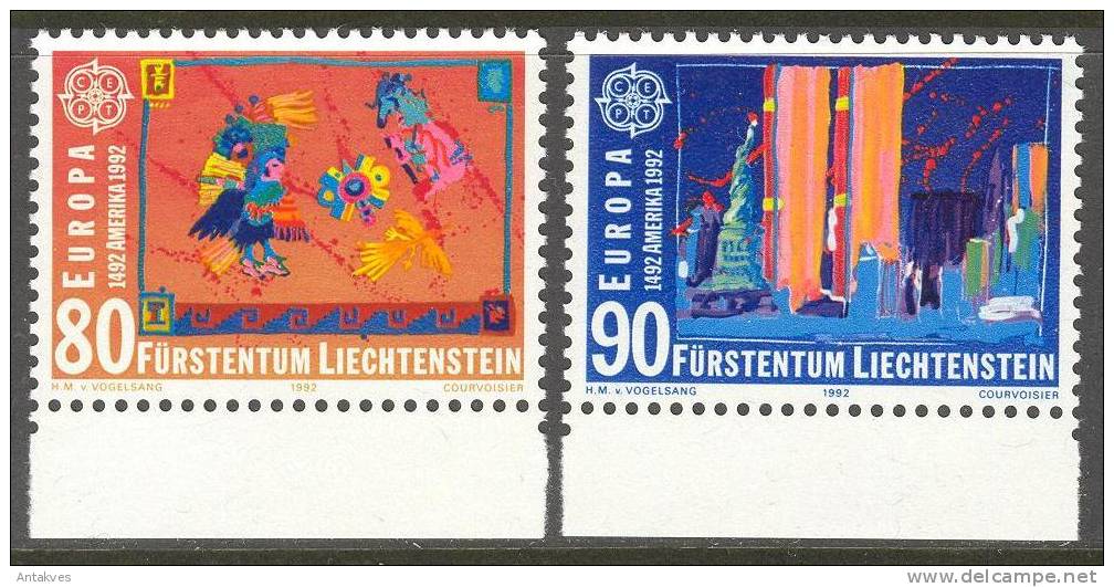 Liechtenstein 1992 Europa CEPT Discovery Of America Set Of 2 MNH** 1,70 SFr. - 1992