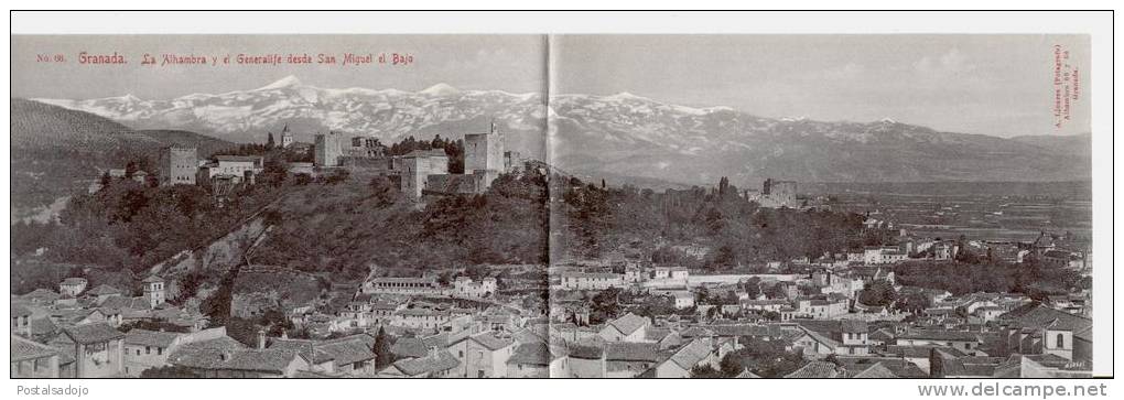 (982) POSTAL DOBLE DE GRANADA . LA ALHAMBRA Y EL GENERALIFE DESDE SAN MIGUEL EL BAJO - Granada