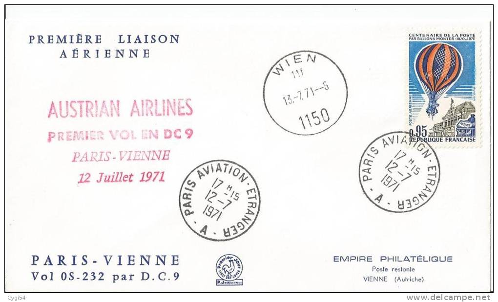 Premier Vol En DC9   Austria Airlines Paris  - Vienne  Du 12/07/1971 - Eerste Vluchten