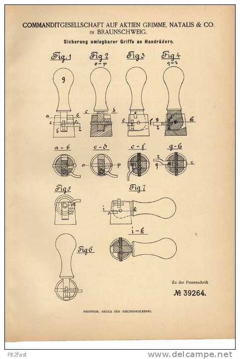 Original Patentschrift - Natalis & Co In Braunschweig , 1886 , Sicherung Für Handräder !!! - Historische Dokumente