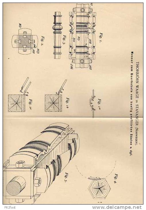 Original Patentschrift - T. Waage In Stavanger , 1899 , Messer Zum Hobeln , Hobel , Norwegen !!! - Tools