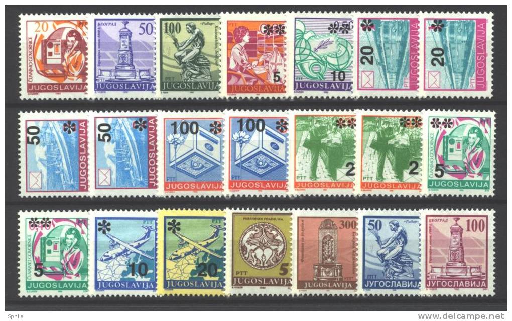Jugoslawien – Yugoslavia 1992 Complete Set Of 21 Definitives With All Perforation Varieties MNH, 10 X - Collections, Lots & Series