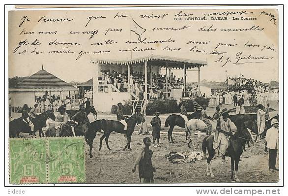 Dakar Les Courses 660 Fortier Timbrée 1905 2 Timbres Groupe  Hippisme - Sénégal