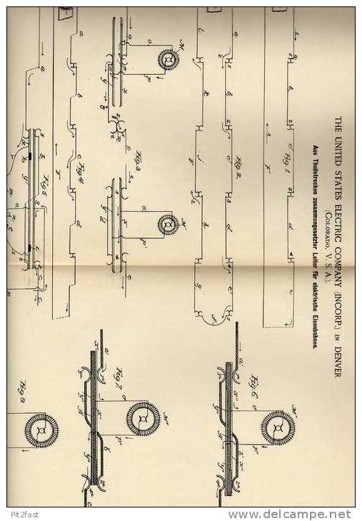 Original Patentschrift - Elektrische Eisenbahn , 1886 , Electric Company In Denver , USA  !!! - Other & Unclassified