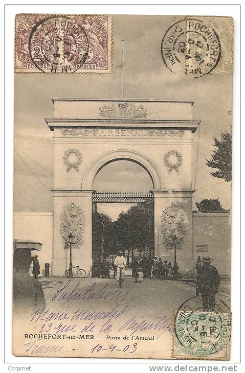 FRANCE -VF 1903  CPA ROCHEFORT-sur-MER To MONTEVIDEO - Tied By Yvert # 107 - Pair Of 108 - 111 -CPA Avec BICYCLETTES - 1900-29 Blanc