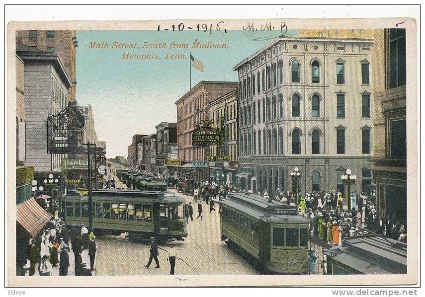 Memphis Main Street South From Madison Tram Tramways Written 1916 - Memphis