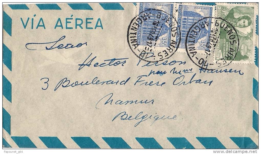 Lettre  Argentine 1949 Buenos Aires Pour ( Mamur Belgique ) - Cartas & Documentos