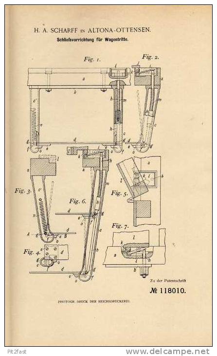 Original Patentschrift - H. Scharff In Altona - Ottensen , 1900 , Wagentritt - Schließvorrichtung  !!! - Cars