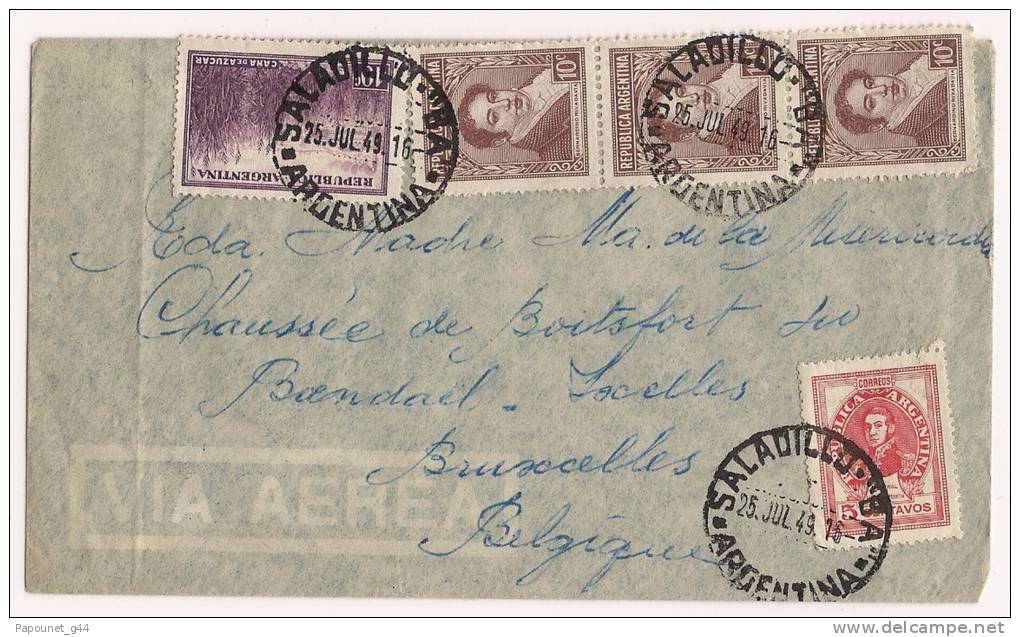 Lettre Argentine 1949 Saladillo Pour ( Bruxcelles Belgique ) - Brieven En Documenten