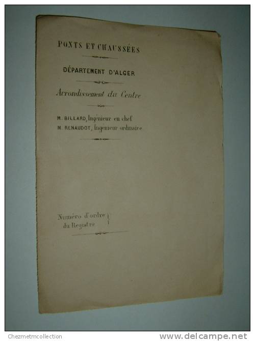 DOCUMENT PONTS ET CHAUSSEES DEPARTEMENT D ALGER ALGERIE BILLARD RENAUDOT 1229 - Publicités