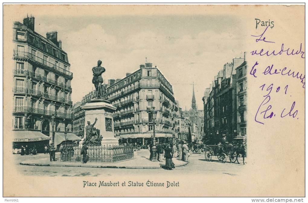 PARIS - Place Maubert Et Statue Etienne Dolet (1901) - Jolie Carte Avec Reliefs - Autres & Non Classés