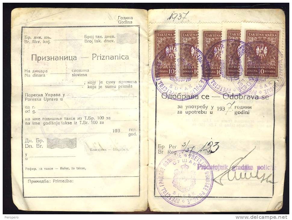 Driver's License   Führerschein     YUGOSLAVIA     1936 - Historische Dokumente