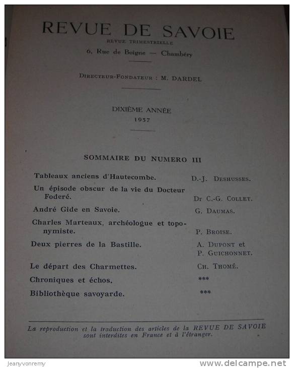 Revue De Savoie - 3ème Trimestre 1957. - Rhône-Alpes