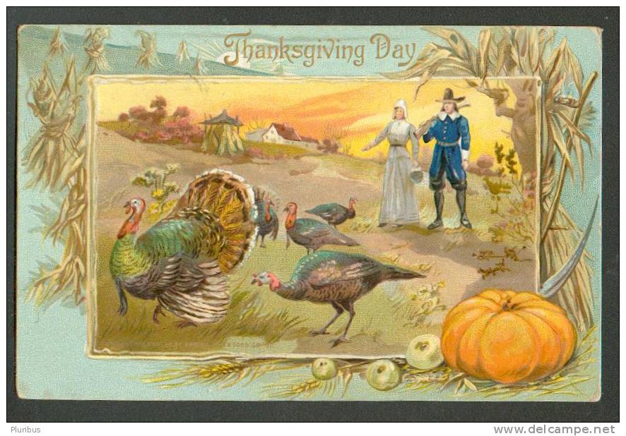 THANKSGIVING DAY , TURKEY , FARMERS , RAPHAEL TUCK , BEAUTIFUL EMBOSSED POSTCARD - Thanksgiving