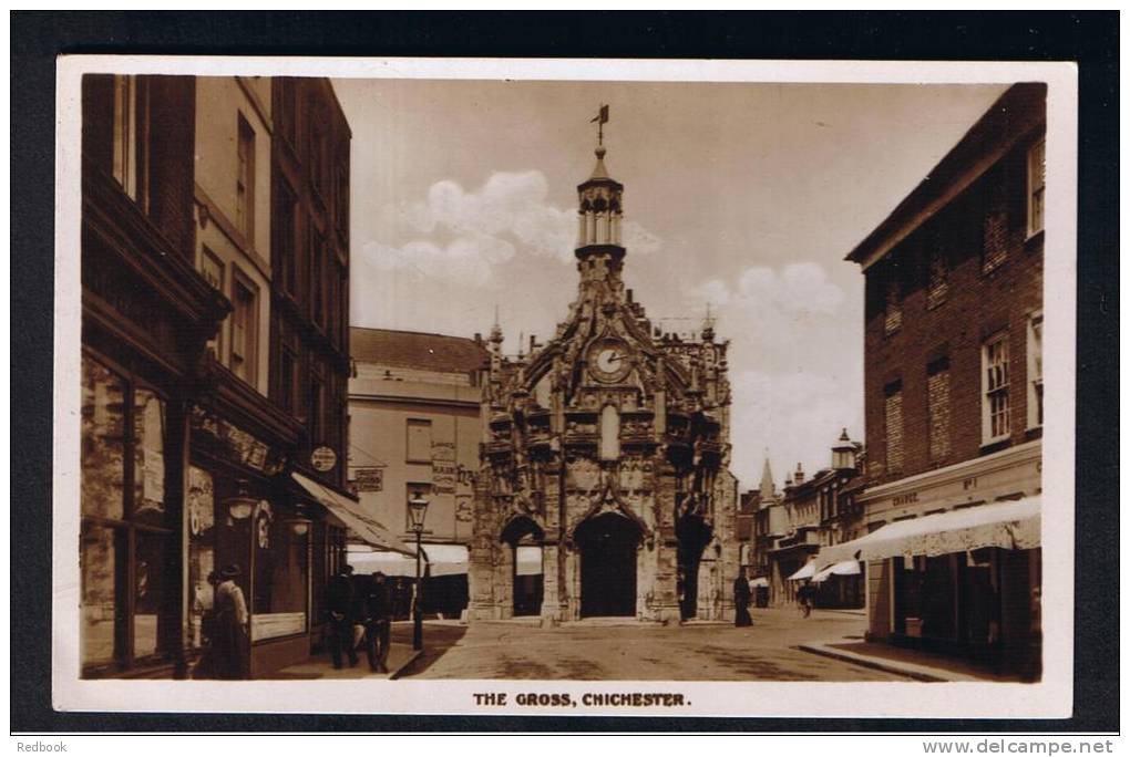 RB 849 - Real Photo Postcard The Cross &amp; Shops Chichester Sussex - Chichester