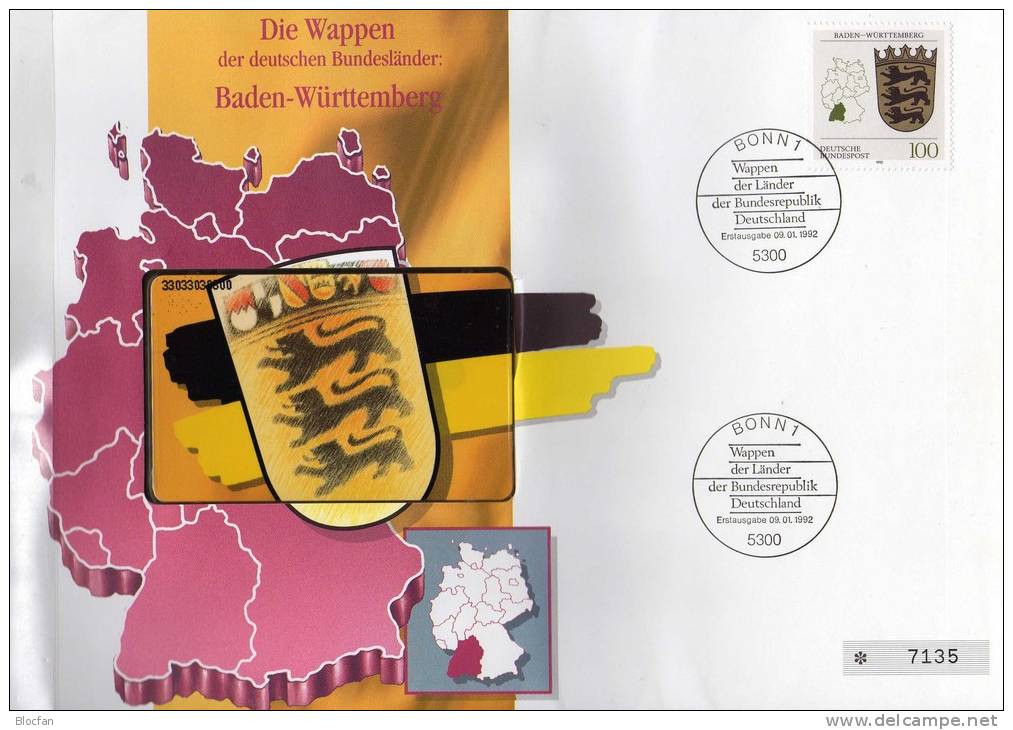 TK O 582/93 Wappen Baden-Württemberg ** 25€ Auf Brief Deutschland With Stamp # 1586 Tele-card Wap Cover Of Germany - O-Serie : Serie Clienti Esclusi Dal Servizio Delle Collezioni