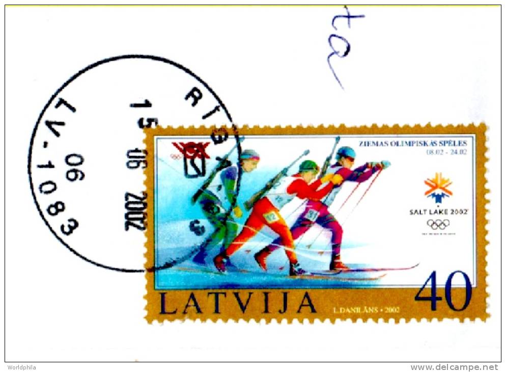 Latvia Lettland Latvija Mailed To Israel 2002 "Salt Lake Games, Skiing And Shooting"  Single Stamp On Cover - Inverno2002: Salt Lake City