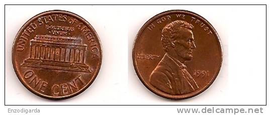 1 Cent – Lincoln – Etats-Unis – 1991 – Mémorial – Cuivre Zinc – Etat TTB – KM 201b - 1959-…: Lincoln, Memorial Reverse